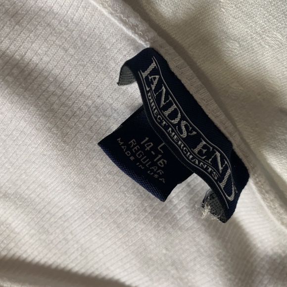 Land's End white top, size L, 100%, round neckline with V, 3/4 length sleeve - Picture 2 of 5